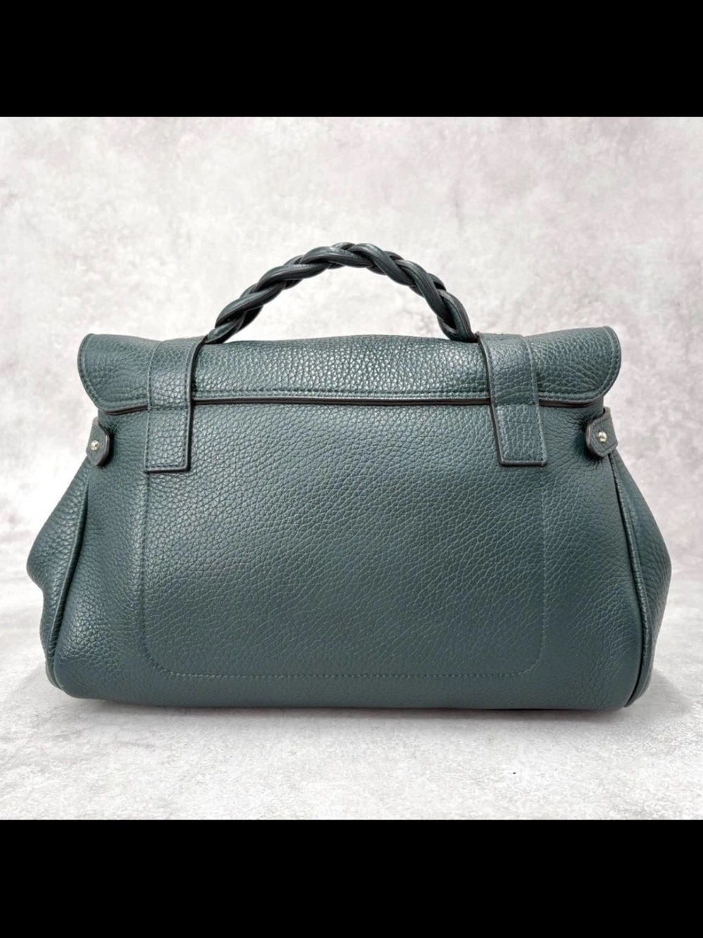 Mulberry Dark Teal Pebbled Leather Satchel with Braided Top Handle - Picture 4 of 11